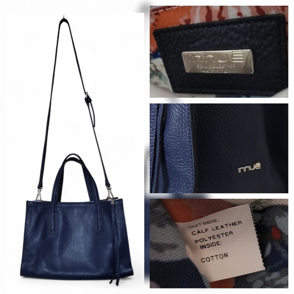 INNUE Italy Leather Business Tote Bag Classic Solid Minimal Blue Floral Flawless